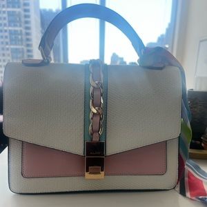 White Aldo Pursecwith pastel scarf